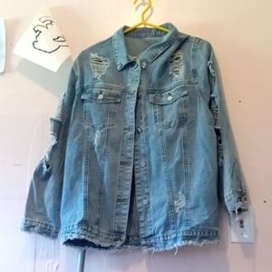 Women's ripped oversized denim jacket